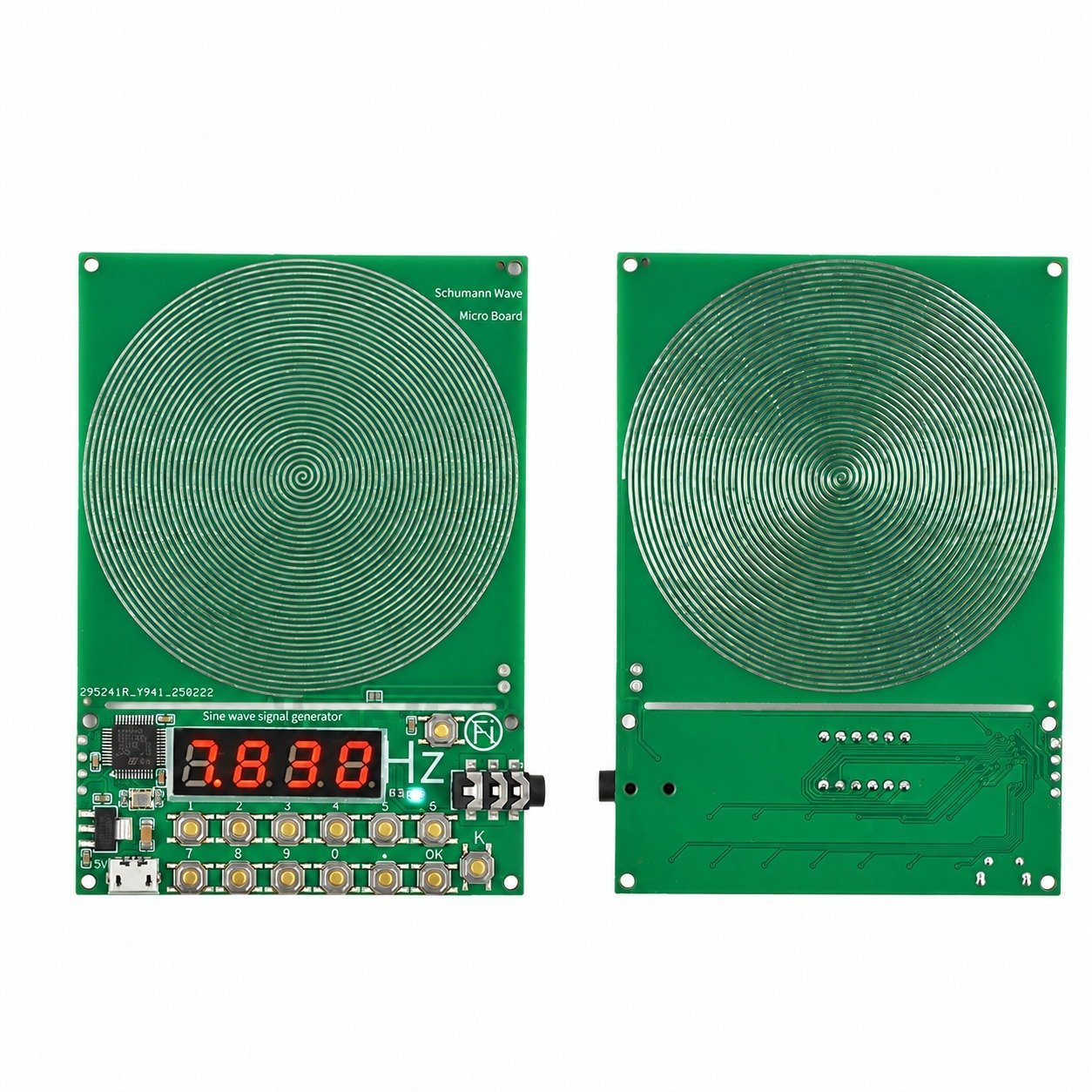 Sacred frequency generator 432 Hz, 528 Hz and Schumann 7.83 Hz, front and back